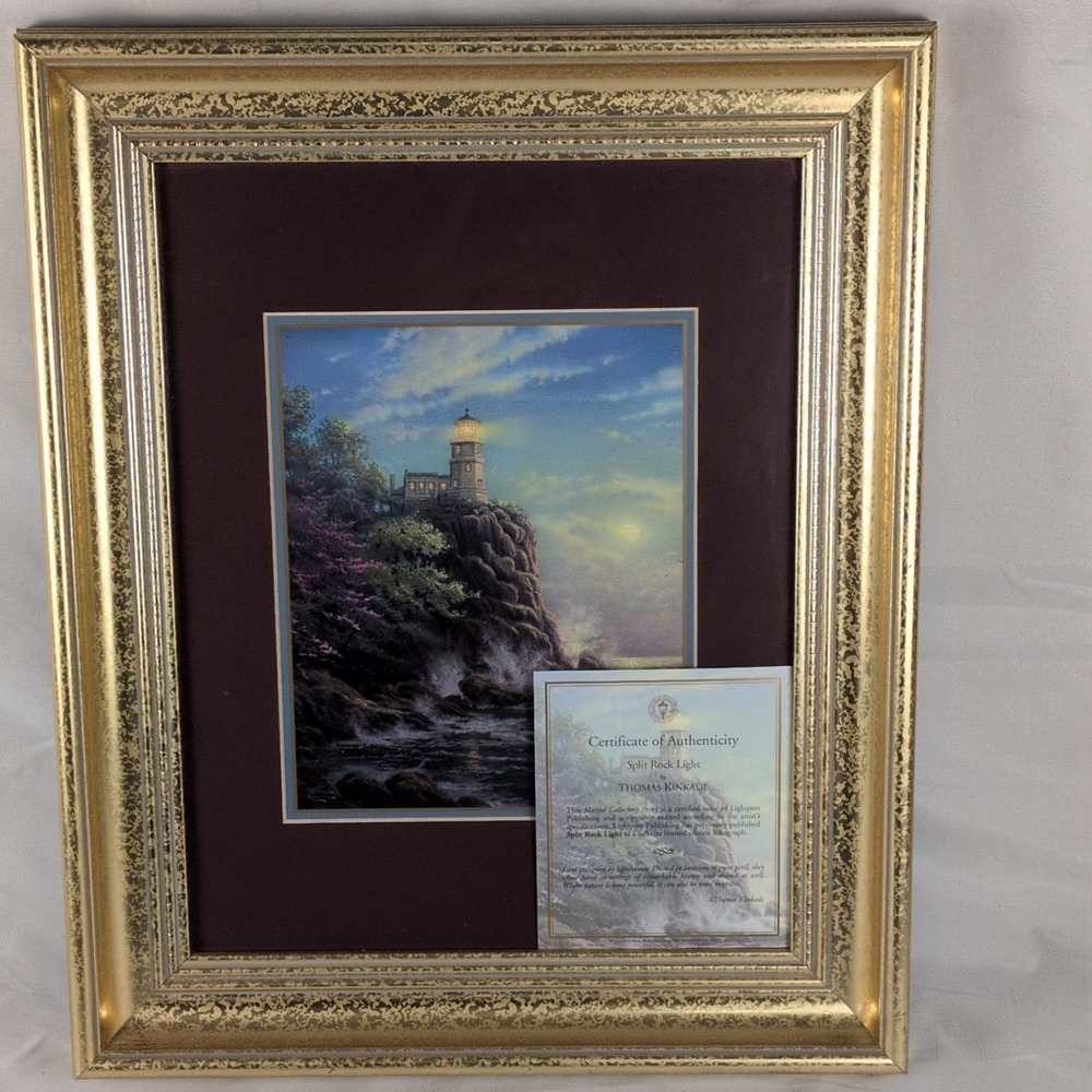framed art print by Thomas Kinkade titled "Split Rock Light" COA Limited Edition